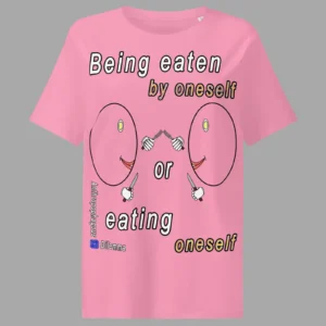 Womens Organic Ribbed Neck T-Shirt Anthropophagous Dilemma Bubble Pink